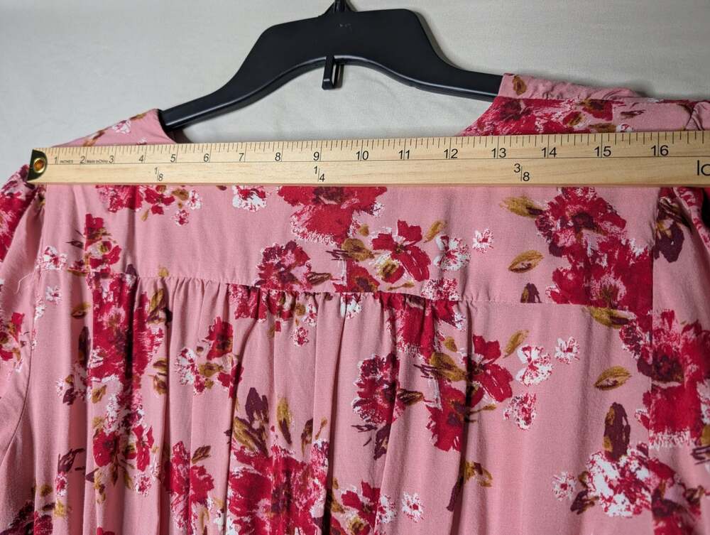 Xhilaration Pink Floral Button-Front V-Neck Smocked Waist Mini Dress - Picture 4 of 7
